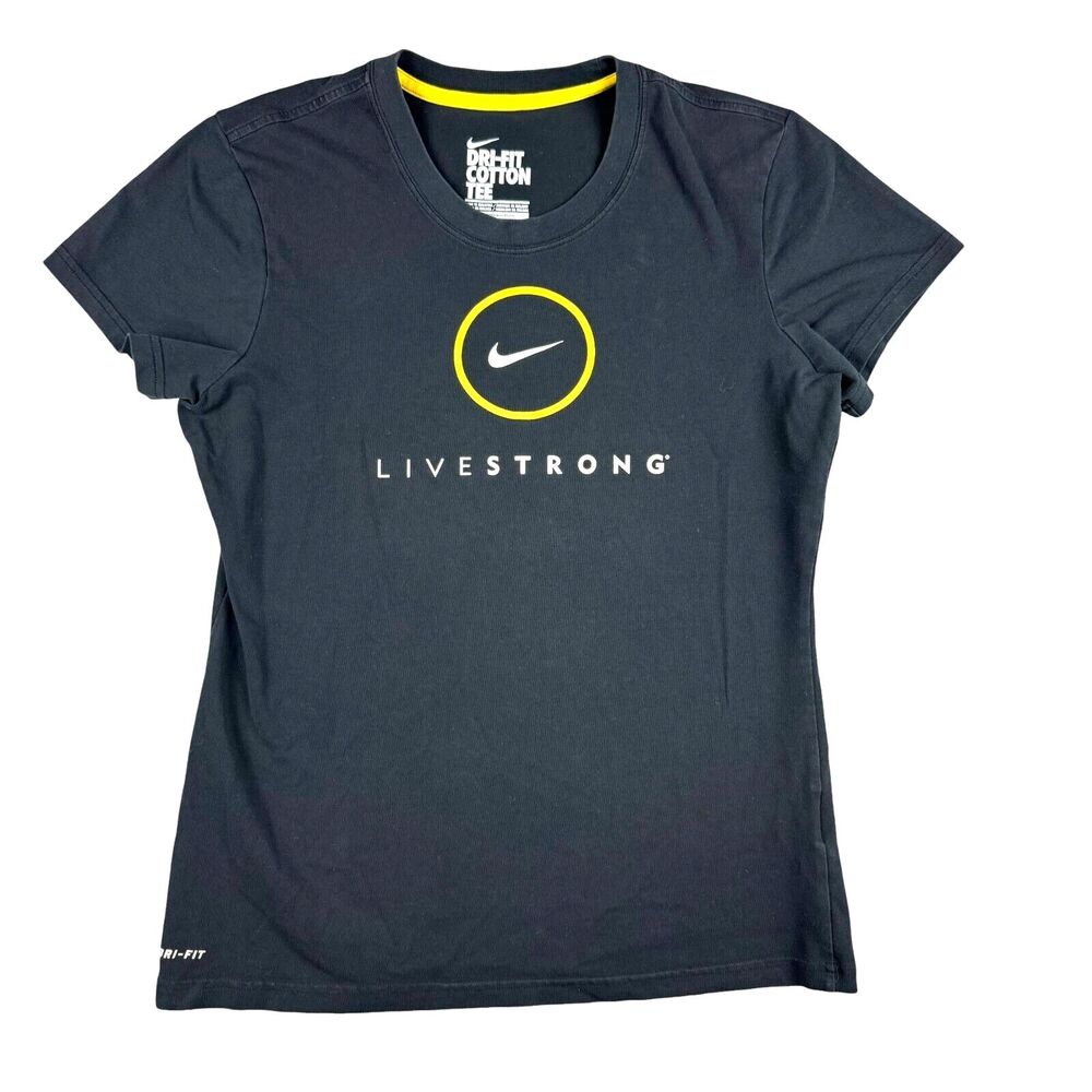 Livestrong Shirt Women's Large Black NIKE Short Sleeve Dri-Fit Cotton Tee Active